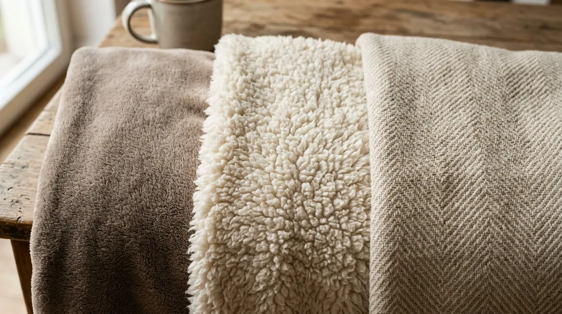 Fleece, Sherpa und Baumwolle als Deckenoberflächen nebeneinander